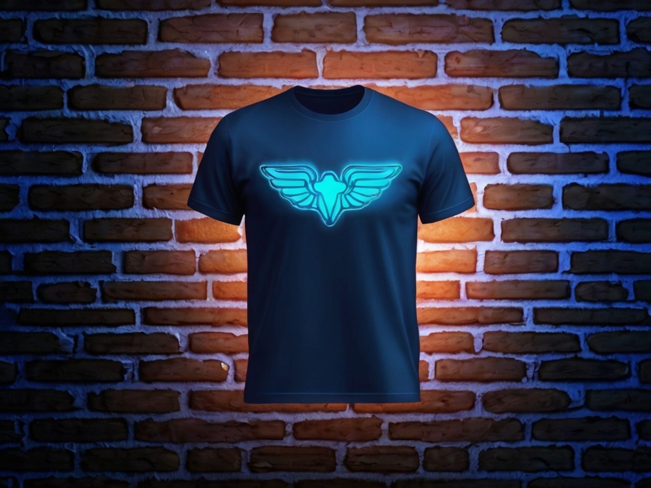 camiseta azul com estampa que brilha no escuro